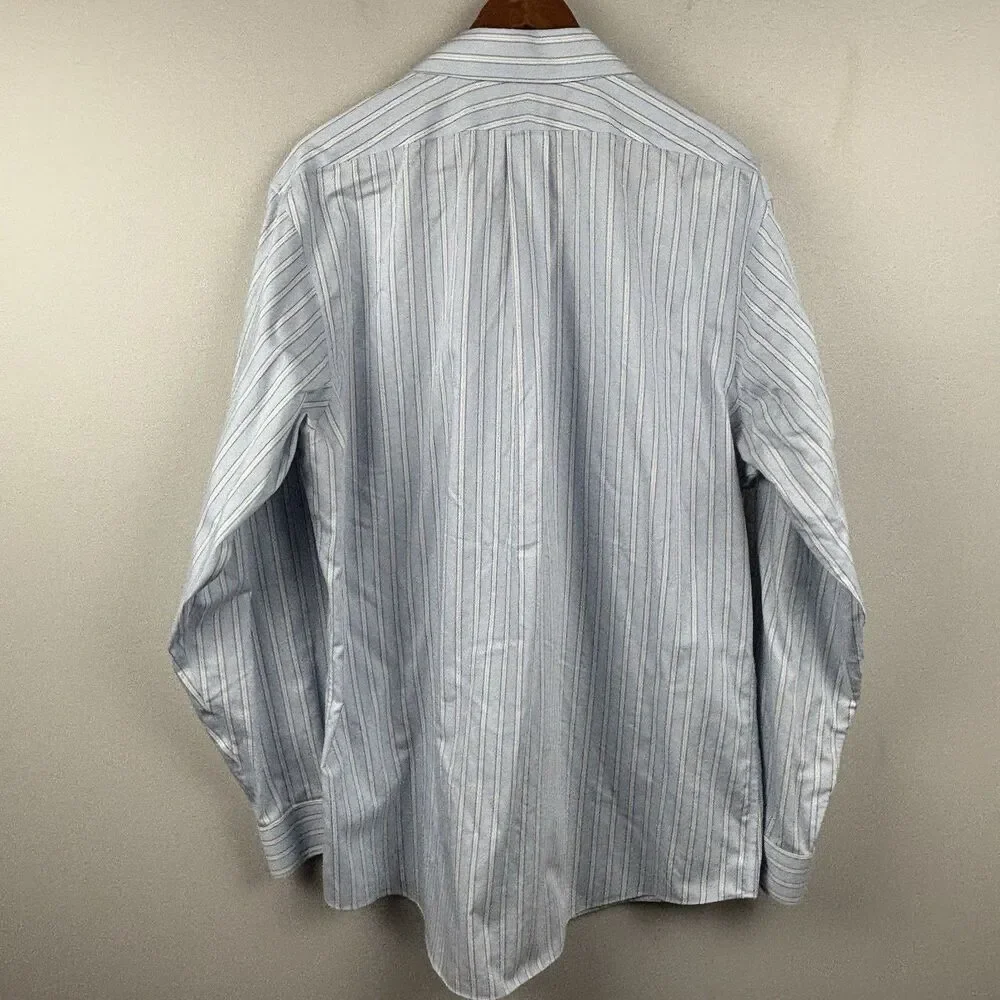 Brooks Brothers Men 17-6/7 Light Blue Striped Dress Shirt Slim Supima Cotton